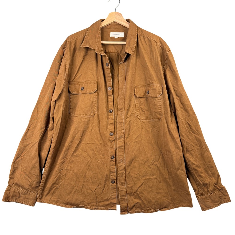 Aeropostale Mens Size XL Brown Cotton Twill Workwear Utility Button Front Shirt